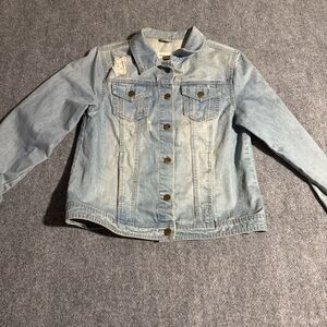 Mind Code Denim Jean Jacket Womens Junior Large Blue Distressed Light Wash